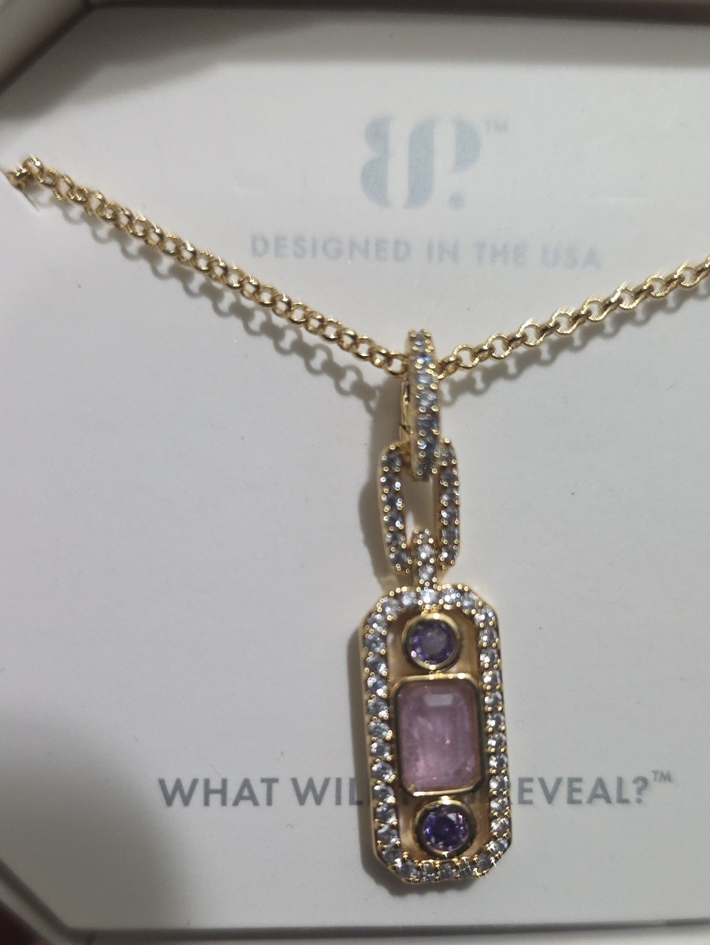 Gold Plated Pink & Purple Pendant Necklace Bomb Party.  New